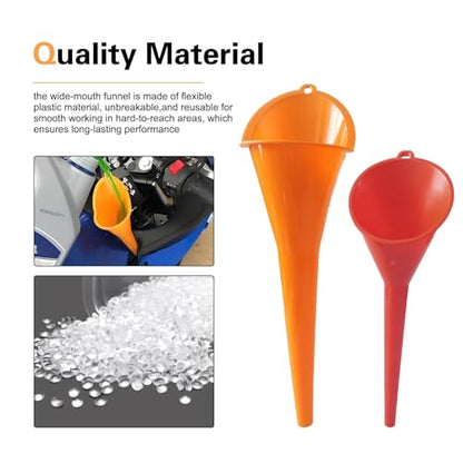 2 PCS Long Neck Oil Funnel, PP Anti-Spill No Cover Car Filling Funnel with Hanging Loop, Hand-Free Portable Oil Change Accessory, Suitable for Most Cars Motorcycles (Red)