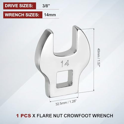 HARFINGTON Drive Crowfoot Wrench 3/8 Inch 14mm Metric Flare Nut Wrench CR-V Steel Electroplating Open End Crowfoot Spanner for Automotive Repair Mechanics, Bright Silver - size: 3/8 Inch x 14mm