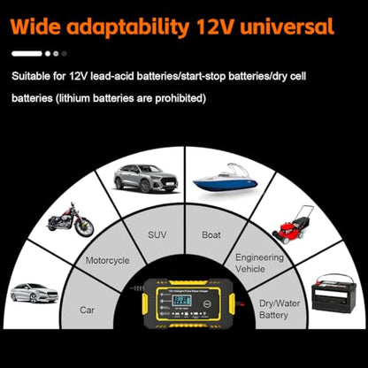 Mandark Car Battery Charger, 12V 6A Smart Fully Automotive Battery Trickle Charger, Portable Vehicle Battery Maintainer Desulfator with Temperature Compensation, Universal for SUV RV Truck (Yellow) - color: Yellow