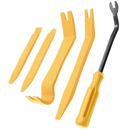 Car Trim Removal Tool Kit, 5 Pcs Auto Clip Removal Pry Tool for Door Dash Dashboard Panel Fastener Remover, Push Pin Puller Body Repair Tools - color: yellow