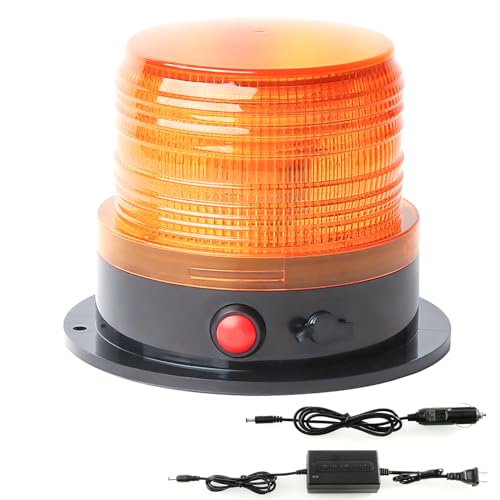 Battery Operated Amber Warning Beacon Light w/Magnetic Base, Portable Rechargeable Mini Roadside Roof Top Plow LED Strobe Emergency Flash Mail Lights for Trucks/Trailer/Vehicle 1-Pcs - color: 1-Pcs (amber)