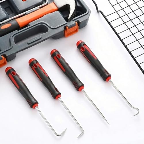 4 Pc Pick & Hook Set,Precision Automotive Tool for Oil Seal O-Ring Remover | 6.5 Inch Stainless Steel Hooks with Non-Slip Handle for Car Repair,Gaskets,Hose,Practical Tool Gifts for Men