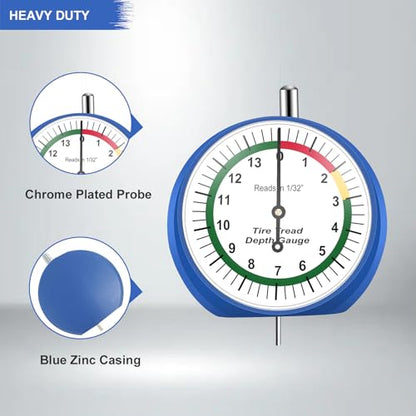Tire Tread Depth Gauge, Tire Depth Gauge in 1/32 inch, for Motorcycle, car,Truck and Bus