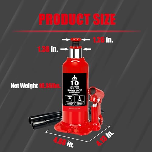 Jack Boss Bottle Jack 10 Ton (20,000 LBs) Hydraulic Car Jack, Fit for Auto Truck Repair and House Lift, Red - size: 10 TON