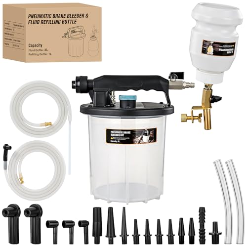 GOOACC Brake Bleeder Kit 3L Pneumatic Brake Bleeder Vacuum Pump One Person Brake Clutch Pressure Bleeder Flush Kit with 3L Fluid Extractor 1L Refilling Bottle 18PCS Adapters Brake System Bleeding Tool - size: 3L Pneumatic
