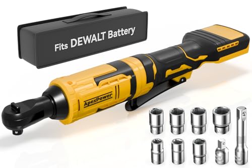 APEXPOWER 3/8 Inch Cordless Ratchet Wrench for DEWALT 20V Battery, 88Ft-Lbs, 0-400RPM, Electric Wrench Ratchet w/Variable Speed Trigger, Reinforced Head, R&F Switch, 7 Sockets,3/8" to 1/4" Adapter - color: Black/Yellow