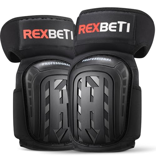 REXBETI Knee Pads for Work, Construction Knee Pads for Men, Heavy Duty Comfortable Anti-slip Foam Gel Knee Pads for Gardening Flooring and Cleaning, Strong Stretchable Straps, Black - color: Black, size: Original