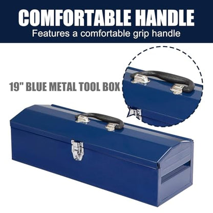 2pcS Portable Tool Box, 19in Metal Tool Box, 4 Non-Slip Foot Pads, Ideal for Trailer, Mechanic, DIY-ers, Car Toolbox, Workshops, Garages, Repair Shops,Blue - size: 2P-19in-Blue