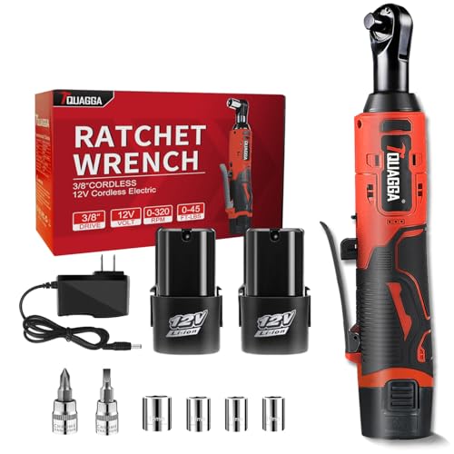 3/8" Cordless Electric Ratchet Wrench Set, 12V Power Ratchet Tool Kit With 2 Packs 2000 mAh Battery And Charger, 45 FT-LBS Battery Powered Wrench with Infinitely Variable Speeds - size: 12 V Standard New