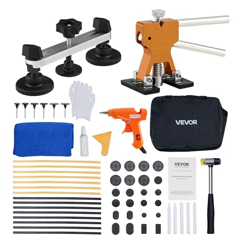 VEVOR Dent Puller Kit, 60 PCS Paintless Dent Removal Kit with Golden Lifter, Bridge Puller, Rubber Hammer, Glue Gun, Auto Body Hail Damage Repair Remover Tools for Car Refrigerator Door Ding Repair - style: 60PCS