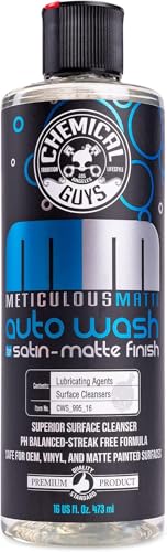 Chemical Guys Car Wash Soap – Meticulous Matte – High Foaming Car Foam Soap for Foam Cannons, Guns and Buckets – Safe for Satin and Matte Paint Finishes, Scratch Free Cleaning, 16 oz Bubble Gum Scent | High-foam soap cleans satin and matte finishes withou