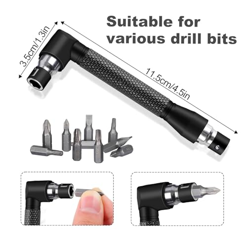 17Pcs Flexible Drill Bit Extension, Include 3Pcs Rotatable Socket Adapter 2Pcs Hex Shank 105° Right Angle Drill Attachment 10 Short Screwdriver Bits 90° Angled Bits and Bendable Extension - color: 17*black