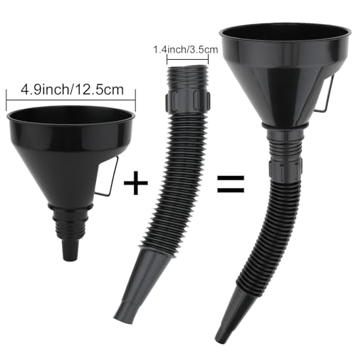 6 Pcs Automotive Oil Funnel Set – Wide Mouth Fuel Funnels with Long Neck, Flexible Spout & Removable Filter – for Gasoline, Coolant, Water, Engine Oil