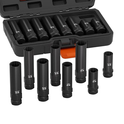 8PCS Spline Lug Nut Removal Tool Kit, Locking Lug Nut Key | Master Key Set for Stripped Frozen Rusted Wheel Locks - Removing 5, 6, 7, 12 Spline & Hex Wheel Locks - size: 5, 6, 7, 12 Spline