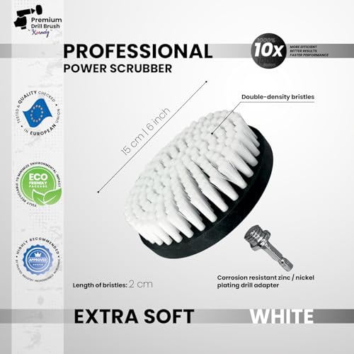 Premium Drill Brush Professional– 2in1 for Drills & Angle Grinders Extra-Soft 6in White | Scratch-Free Cleaning Brush for Carpet, Upholstery, Leather Seats, Glass, Furniture and Car Interior - color: White