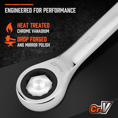 HORUSDY 13-Piece Sturdy Ratcheting Wrench Set | Metric Sizes 6–19mm | Max Torque Ratchet Combination Wrenches Set with Storage Rack | 72-Tooth | Chrome Vanadium Steel - style: 13pcs Metric Ratchet Wrench Set