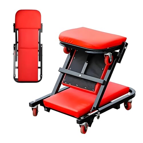 Under Car Roller Creeper 300 lbs Capacity Z Creeper Seat 36 Inch 2 in 1 Black Foldable Low Profile Garage Chair with 6 Wheels Mechanic