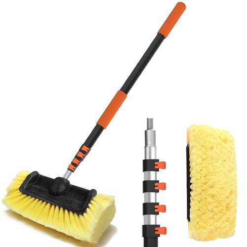 Buyplus 12FT Car Wash Brush with Long Handle, 12-Inch Soft Bristle, with Aluminium Telescoping Pole, for Cleaning Car, SUV, RV, Boats, House Siding, Floors, Solar Panels, and More