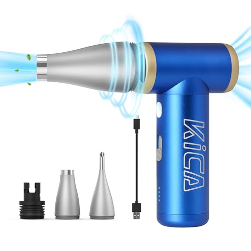 KiCA Electric Air Duster - Jet Fan 2S Rechargeable Air Duster, 117000RPM Brushless Motor, Metal Shell, 56 MPH Wind Speed, Jet Dry Blower for Keyboard, PC, Car & Home Cleaning (Blue)