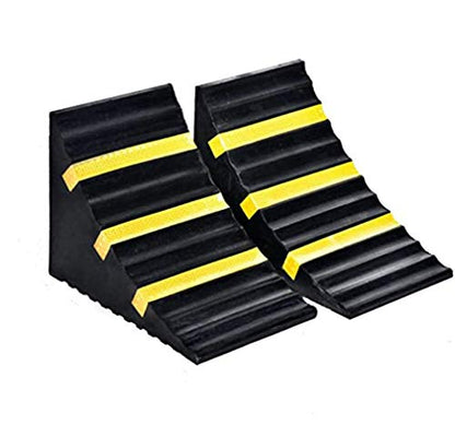 2 Pack Heavy Duty Large Solid Rubber Wheel Chocks for Travel Trailer Hauler Truck Fire Truck Commercial Vehicle RV with Reflective Tapes 13.4" x 6" x 7.3" Black and Yellow