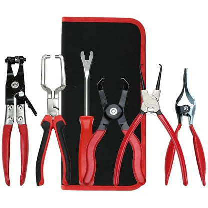 6Pcs Fuel Line Disconnect Tool Set, 9" Fuel Filter Caliper, Professional Hose Clamp Kit, Pipe Clamp Clip, 30 Degree Disconnect Pliers for Auto Maintenance with Storage Case
