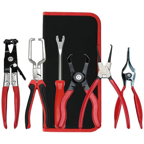 6Pcs Fuel Line Disconnect Tool Set, 9" Fuel Filter Caliper, Professional Hose Clamp Kit, Pipe Clamp Clip, 30 Degree Disconnect Pliers for Auto Maintenance with Storage Case