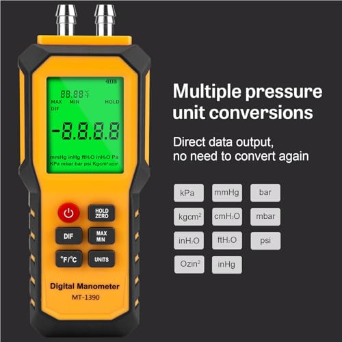 5/16 Inches Diameter Pressure Port Digital Manometer, YZT Meter Dual Port Air Pressure Meter Pressure Gauge HVAC Gas Tester, Differential Pressure Manometer - style: 5/16 Inches Diameter Port