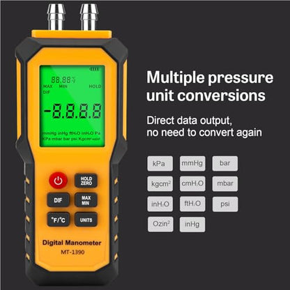 5/16 Inches Diameter Pressure Port Digital Manometer, YZT Meter Dual Port Air Pressure Meter Pressure Gauge HVAC Gas Tester, Differential Pressure Manometer - style: 5/16 Inches Diameter Port