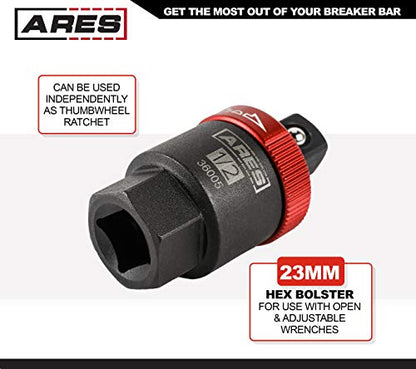 ARES 36005-1/2-Inch Drive Ratcheting Breaker Bar Adapter - Converts Breaker Bar or Sliding T-Handle into Ratchet - Reversible Ratcheting Mechanism with Anodized Switch Collar - size: 1/2-Inch Drive, style: Ratcheting Breaker Bar Adapter