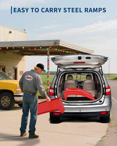 GarveeTech Heavy Duty Car Ramps Set 8000 LBS Auto Ramp Solid Steel Ramps, Pack of 2, Max Lift Height 8 inch (Red, Product Size 34.7" L x 11" W x 9" H) - color: Red, size: 34.7" L x 11" W x 9" H