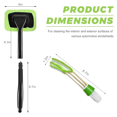 Car Windshield Cleaning Tool, Detachable Window Cleaner with Reusable Microfiber Pads & Spray Bottle, Glass Wiper Windshield Detailing Cleaning Kit for Most Cars Trucks SUVs
