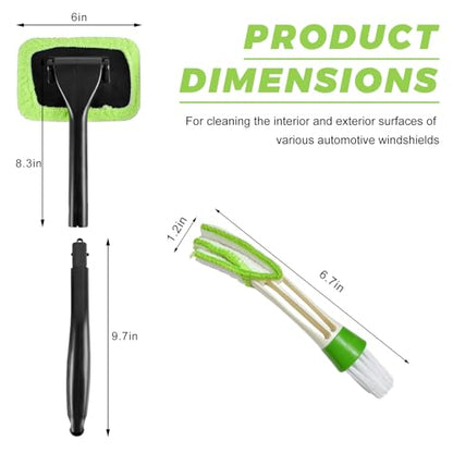 Car Windshield Cleaning Tool, Detachable Window Cleaner with Reusable Microfiber Pads & Spray Bottle, Glass Wiper Windshield Detailing Cleaning Kit for Most Cars Trucks SUVs