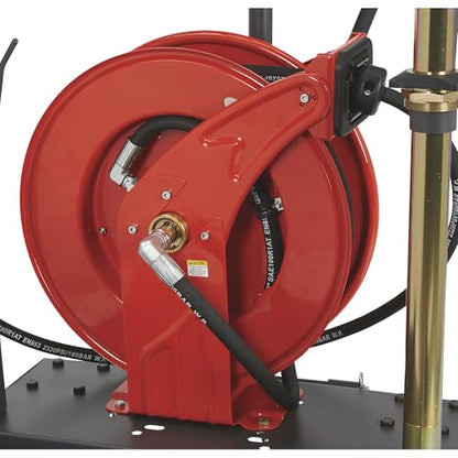 Ironton Mobile Oil Pump Kit, 3.7 GPM, Air Hose Reel 50ft. Retractable | 5:1 pump ratio, controlled fluid transfer, shop/fleet maintenance, easy service access, organized hose handling