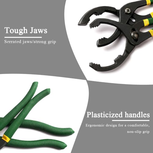 12" Adjustable Oil Filter Pliers, Locking Jaw Fuel Filter Wrench with Nonslip Grips, Automotive Removal Pliers Universal Oil Change Tool for Engine Filters Conduit Fittings