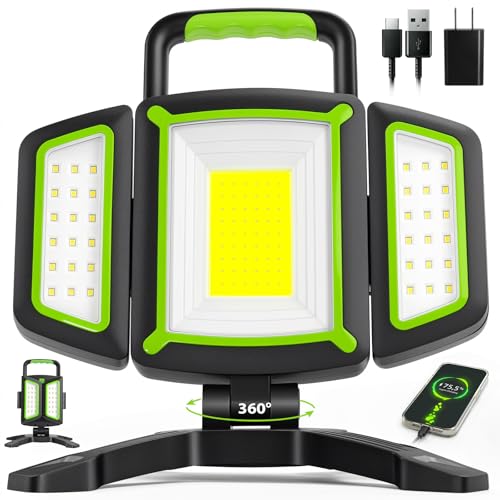 SYLSTAR 30W Rechargeable LED Work Light, 3000LM Magnetic, 5 Modes, 360 Rotatable & Foldable, Waterproof for Garage, Job Site, Camping, Car Repairing - color: Green