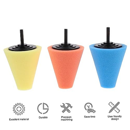 4sets Auto Wheel Polishing Sponge Pads Cone Shaped Buffing Tools for Car Waxing Polishing Sealing for Hard to Reach Areas Durable Multi Color Wheels Care Kit 3pcs*4