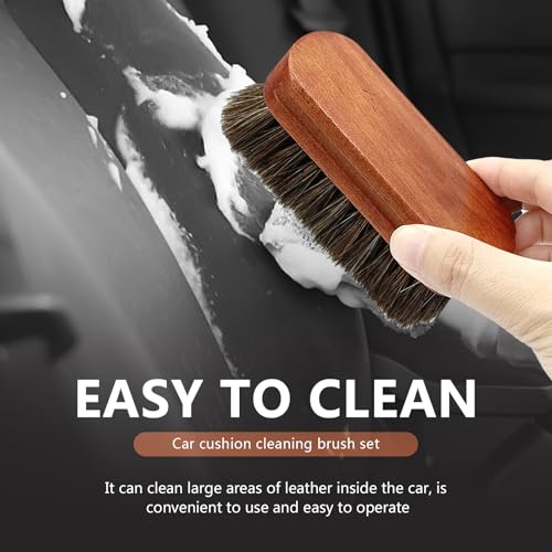 2 PCS Leather & Upholstery Cleaning Brush for Car Detailing, Leather Cleaning Brush Set with Horsehair Bristles, Soft Interior Brush for Car Seats, Carpet, Upholstery, Furniture, Shoes and Bags