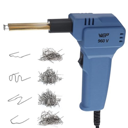 WEP 960-V Blue Plastic Welder Kit 110V with LED Lights with 200 Hot Staples and Pliers for Car Bumper Plastic Welding, Plastic Gas Tank Repair, a Great Automotive Tools for Mechanics - color: Light Blue