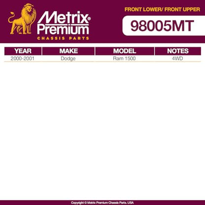 Metrix Premium Chassis Parts - 4 PC Front Upper & Front Lower Ball Joint Kit Fits 2000-2001 Dodge Ram 1500 4WD, Replacement K7401, K3134T, Made in Europe