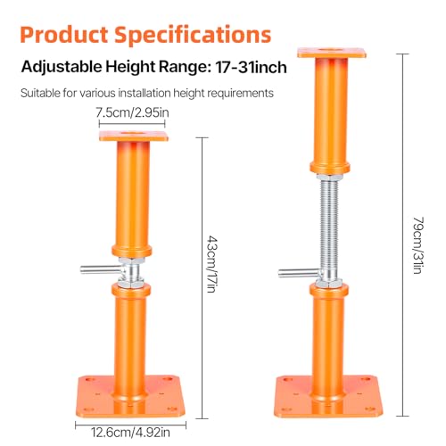 4PCS House Jacks for Leveling Crawlspace 17''-31''Adjustable Floor Support | for Stabilizing Stairs, Decks, Crawlspaces, Uneven Floors,10000 lbs Load Capacity Orange - size: 17''-31''