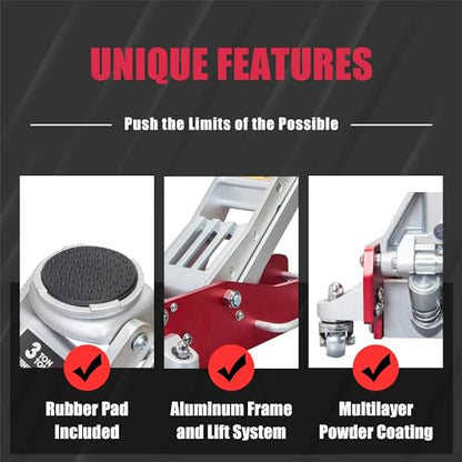 Big RED 3 Ton Floor Jack,Full Aluminum Ultra Lightweight Low Profile Car Jack with Dual Piston Quick Lift Pump,Hydraulic Racing Floor Jack for Vehicle,6,000 lb Capacity,Red,TAM830003XL - size: 3 Ton RED, style: Aluminum