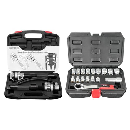 BILITOOLS 2-Piece Coil Spring Compressor Tool and 17-Piece Pass Through Socket Set