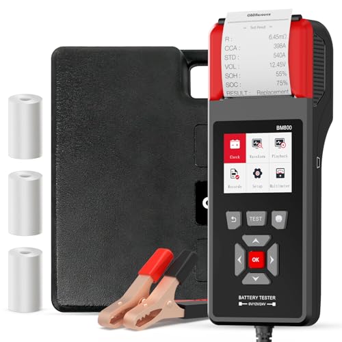 ELMCONFIG Car Battery Tester with Printer, 6V 12V 24V Battery Load Tester | 100-2000 CCA, with Car Cranking and Charging System Analyzer Scan Tool for Cars, Trucks & Motorcycles, 3PCS Thermal Paper - color: Black + Grey