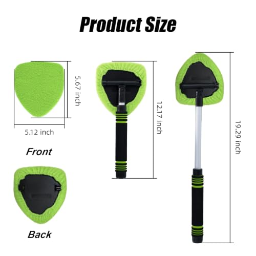 7 PCS Windshield Cleaning Tool, 19" Windshield Cleaner Kit with Extendable Handle, Microfiber Towel Pads, Brush, Empty Spray Bottle for Auto Glass Interior (Green)