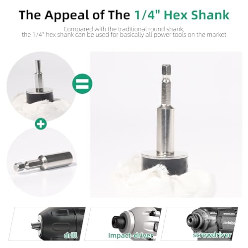 Buffing Pad Polishing Wheel Kits,with 1/4" Hex Shank & Extend Bar | Extended Graspable Design, Providing Stable Control,Wheel Shaped Polishing Tool for Metal Aluminum,Stainless Steel,Chrome,etc