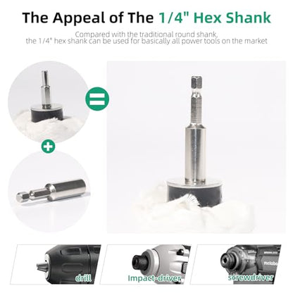 Buffing Pad Polishing Wheel Kits,with 1/4" Hex Shank & Extend Bar | Extended Graspable Design, Providing Stable Control,Wheel Shaped Polishing Tool for Metal Aluminum,Stainless Steel,Chrome,etc