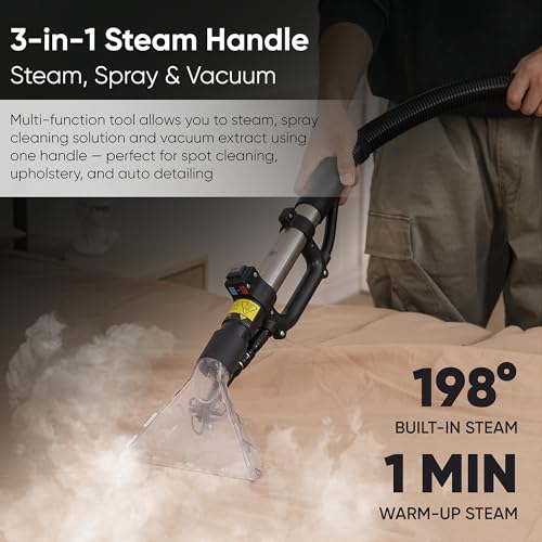 Dapper Commercial Carpet and Upholstery Extractor Cleaning Machine with Steam, Spray-Vacuum, & Mite Remover. 2.5 Gal Tank — Designed for Deep Cleaning. Dual Separate Circuit Power Cords - size: 2.5 Gal