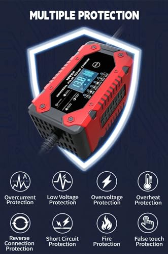 12V 6A Smart Battery Charger, Automatic Maintainer with Pulse Repair, Trickle Charger and Desulfator, Overcharge Protection, Temperature Compensation for Lead-Acid and Lithium Batteries