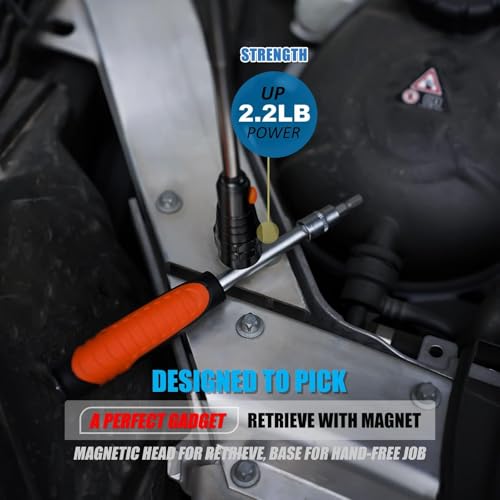 Extendable Magnetic Flashlight with Telescoping Magnet Pickup Tool, 2 Pack | Cool Gadget, Dad Gifts, Birthday Gifts for Men, Dad, Husband, Him, Father, Mechanic, Boyfriend, Women, Black