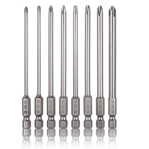 8 Pcs Phillips Screwdriver Bit Set,1/4 Inch Hex Shank 4 Inch Long S2 Steel with Magnetic, Impact Tough Screwdriving Power Bits - style: Phillips(8-Size)